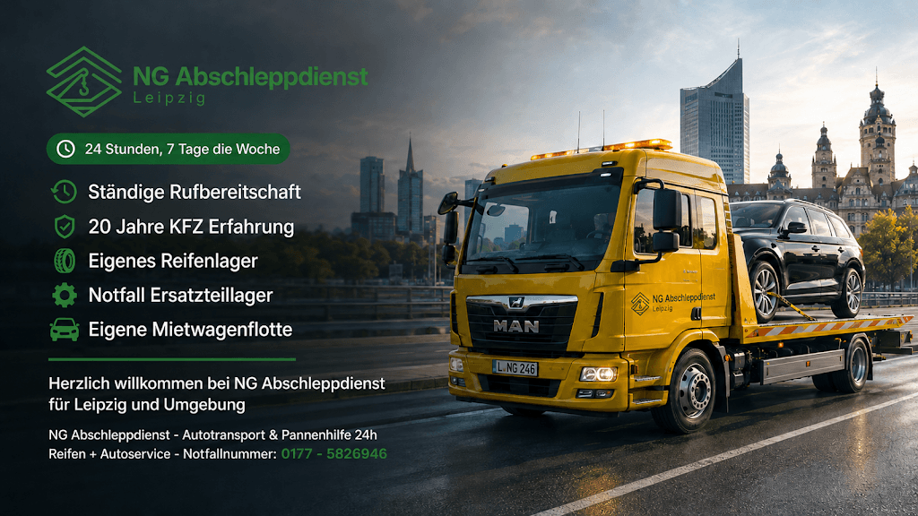 NG Abschleppdienst - Autotransport & Pannenhilfe 24h Notdienst Reifen + Autoservice Leipzig